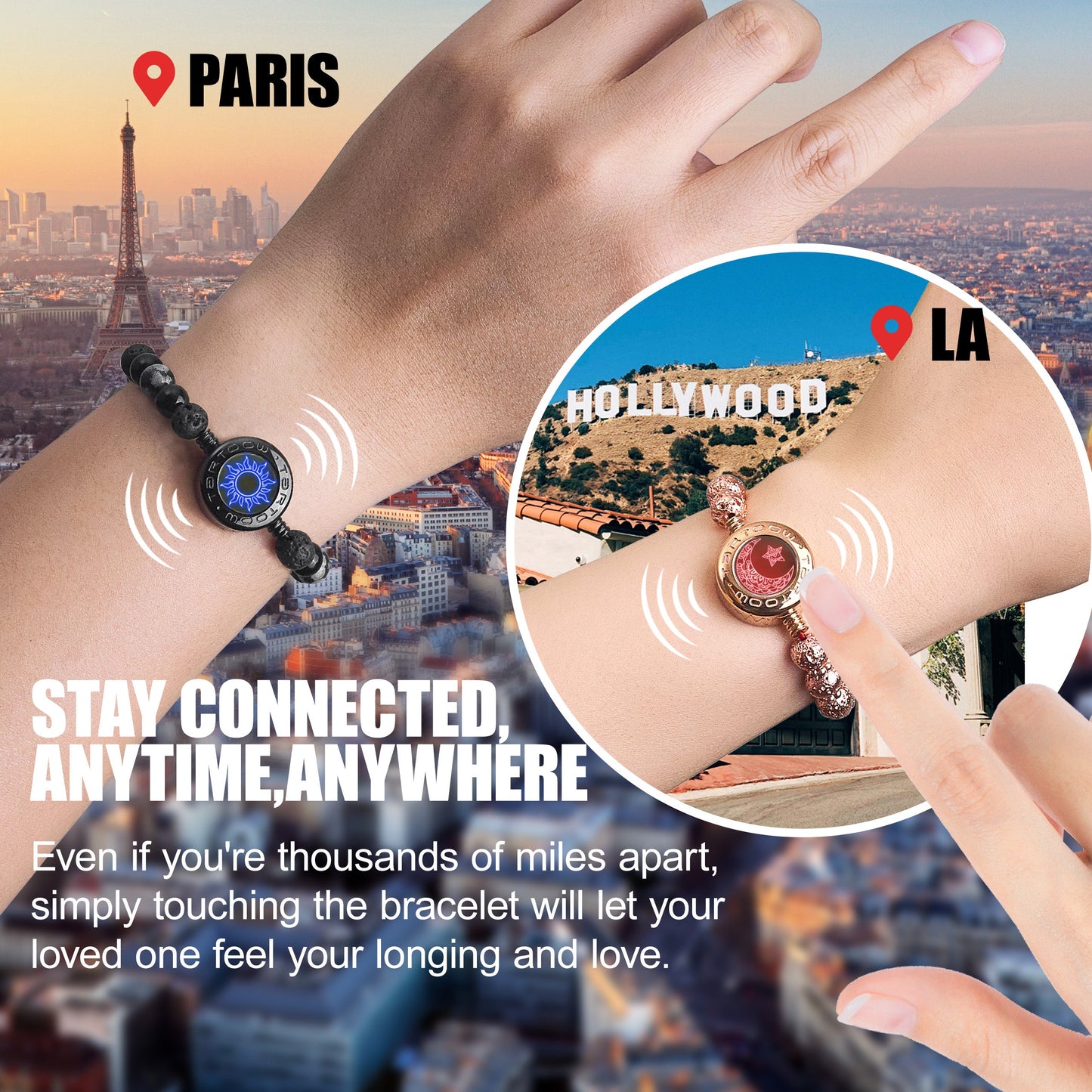 tartoow Long Distance Touch Vibration Bracelets Long Distance Relationship Gifts for Girlfriend Boyfriend Love Bracelets for Couples Bluetooth MB001