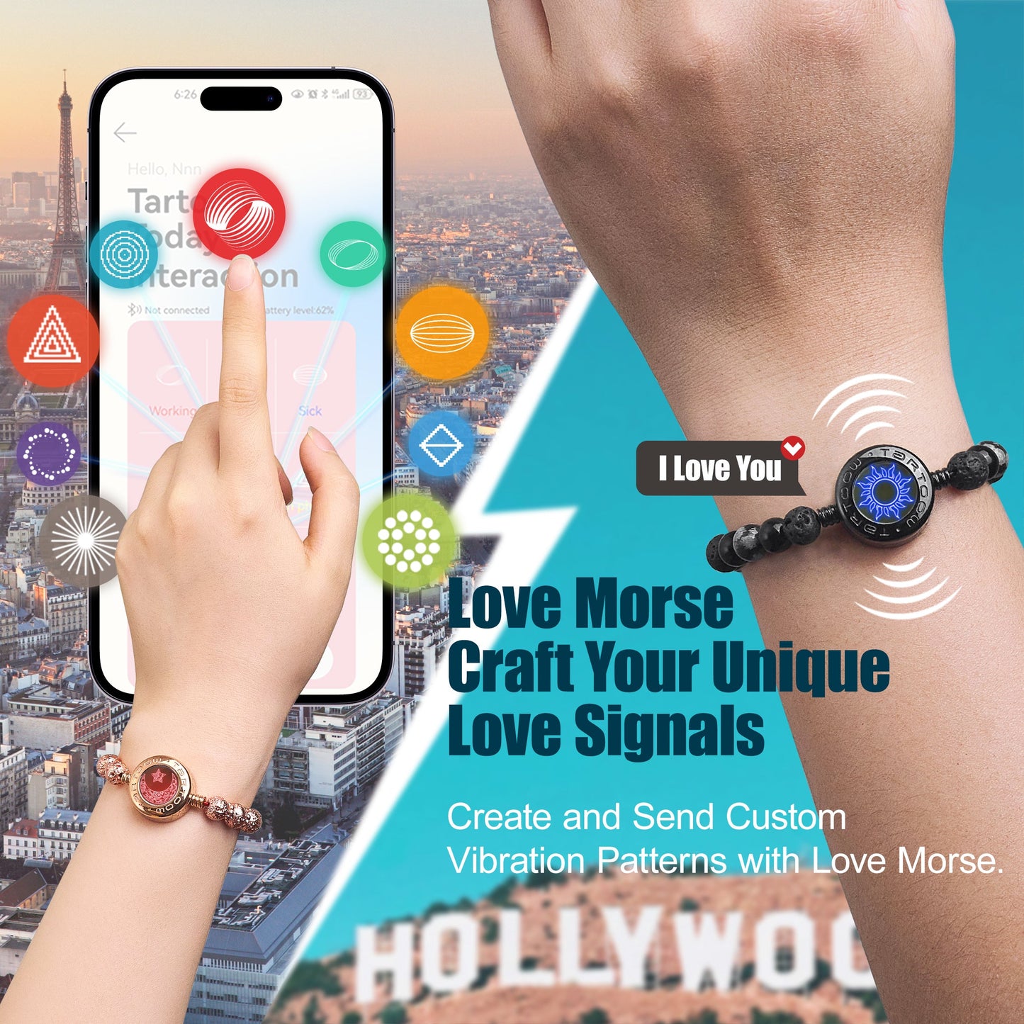 tartoow Long Distance Touch Vibration Bracelets Long Distance Relationship Gifts for Girlfriend Boyfriend Love Bracelets for Couples Bluetooth MB001