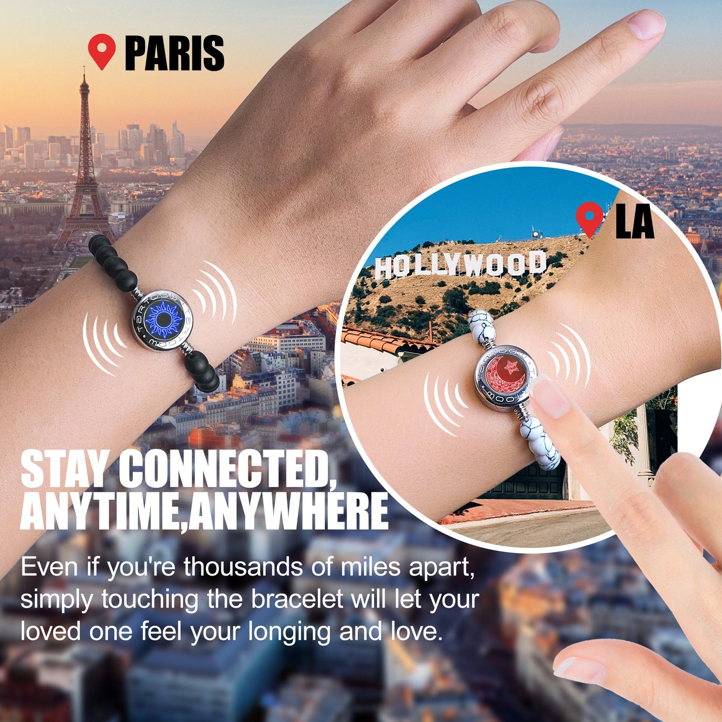 tartoow Long Distance Touch Vibration Bracelets Long Distance Relationship Gifts for Girlfriend Boyfriend Love Bracelets for Couples Bluetooth MB001