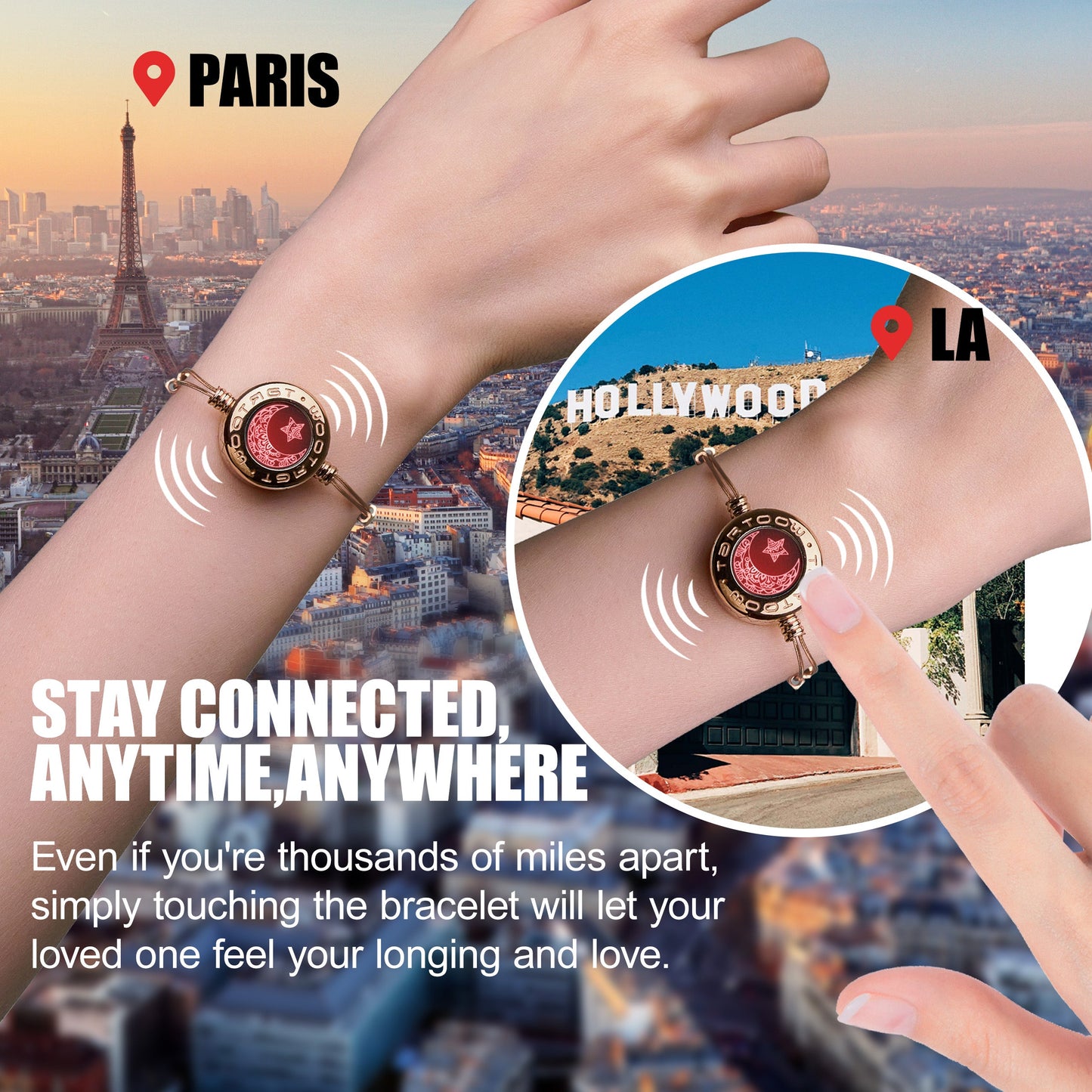 tartoow Long Distance Touch Vibration Bracelets Long Distance Relationship Gifts for Girlfriend Boyfriend Love Bracelets for Couples Bluetooth GD001