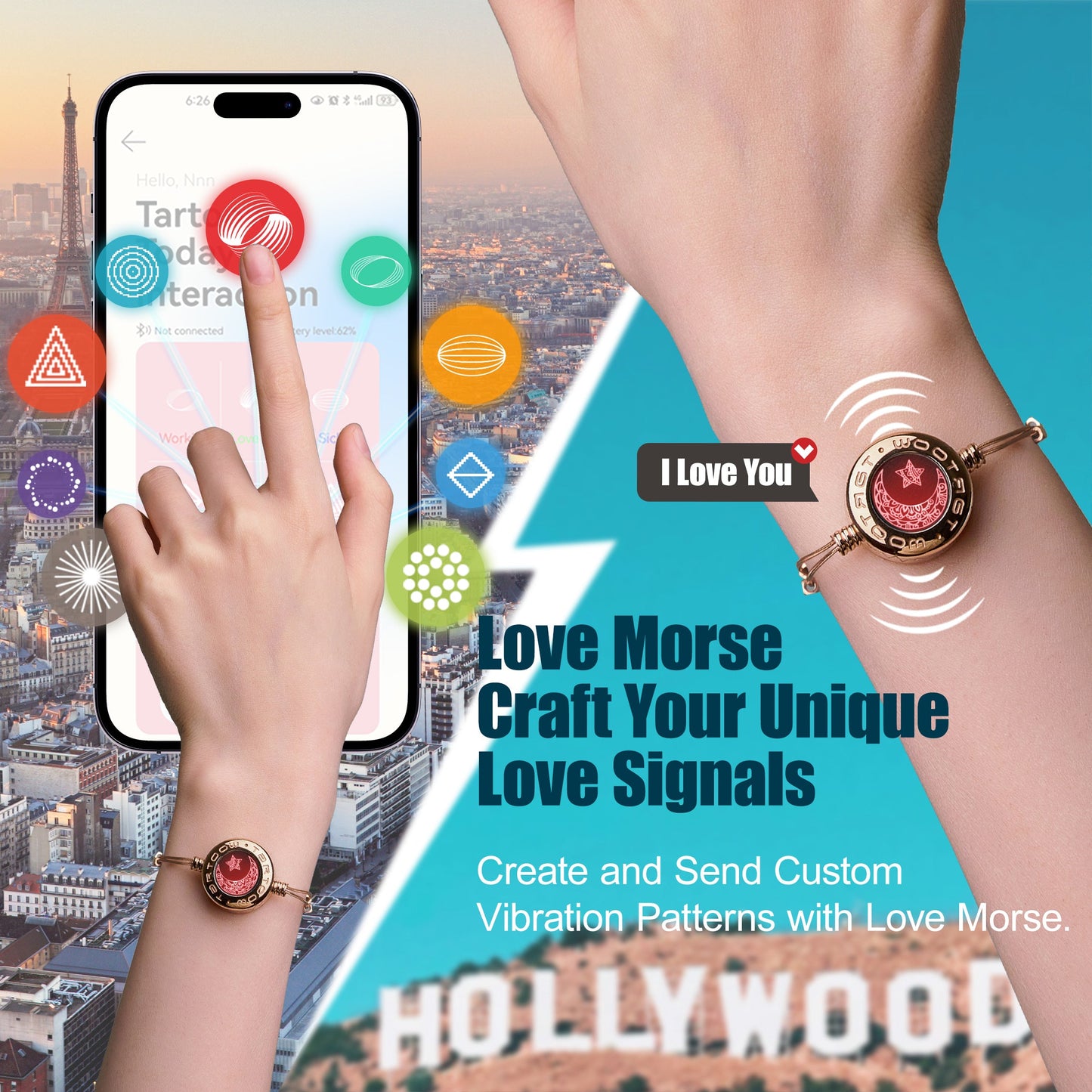 tartoow Long Distance Touch Vibration Bracelets Long Distance Relationship Gifts for Girlfriend Boyfriend Love Bracelets for Couples Bluetooth GD001