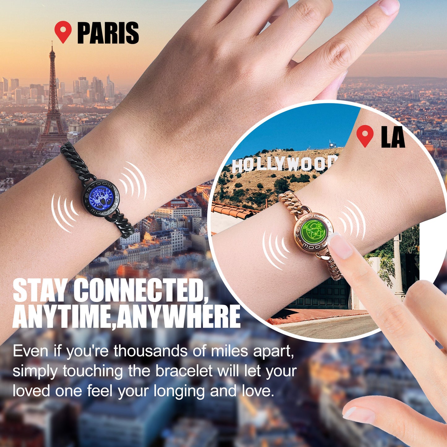 tartoow Long Distance Touch Vibration Bracelets Long Distance Relationship Gifts for Girlfriend Boyfriend Love Bracelets for Couples Bluetooth GD001