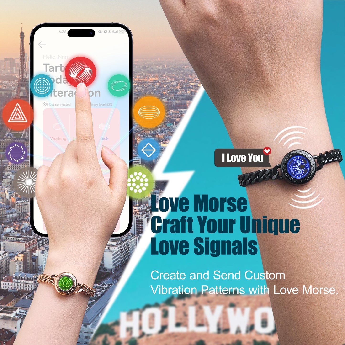 tartoow Long Distance Touch Vibration Bracelets Long Distance Relationship Gifts for Girlfriend Boyfriend Love Bracelets for Couples Bluetooth GD001