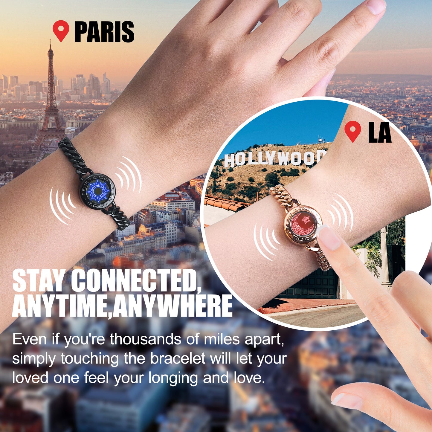 tartoow Long Distance Touch Vibration Bracelets Long Distance Relationship Gifts for Girlfriend Boyfriend Love Bracelets for Couples Bluetooth GD001