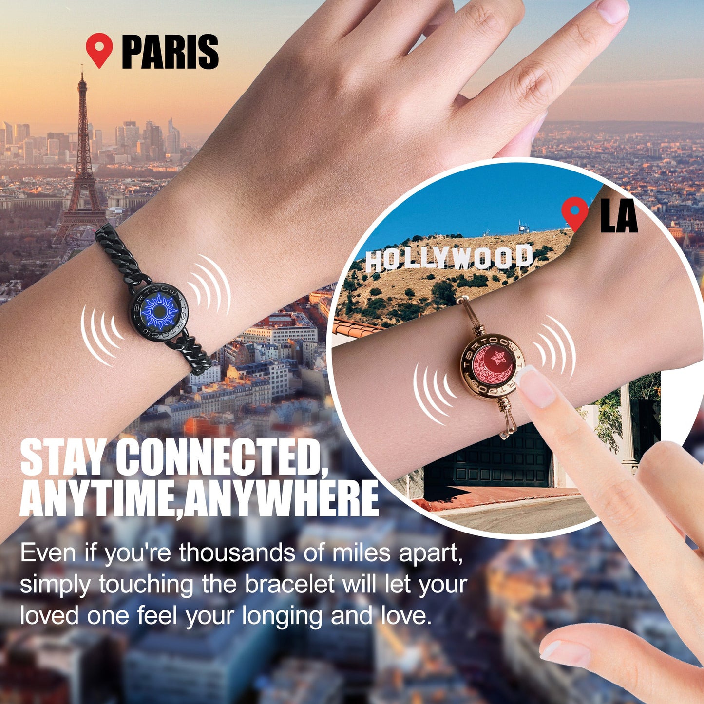 tartoow Long Distance Touch Vibration Bracelets Long Distance Relationship Gifts for Girlfriend Boyfriend Love Bracelets for Couples Bluetooth GD001