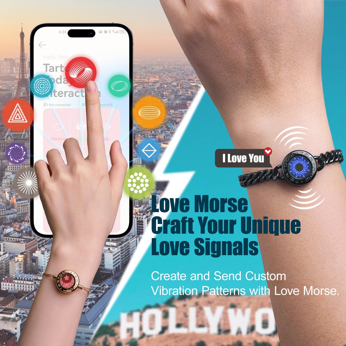 tartoow Long Distance Touch Vibration Bracelets Long Distance Relationship Gifts for Girlfriend Boyfriend Love Bracelets for Couples Bluetooth GD001