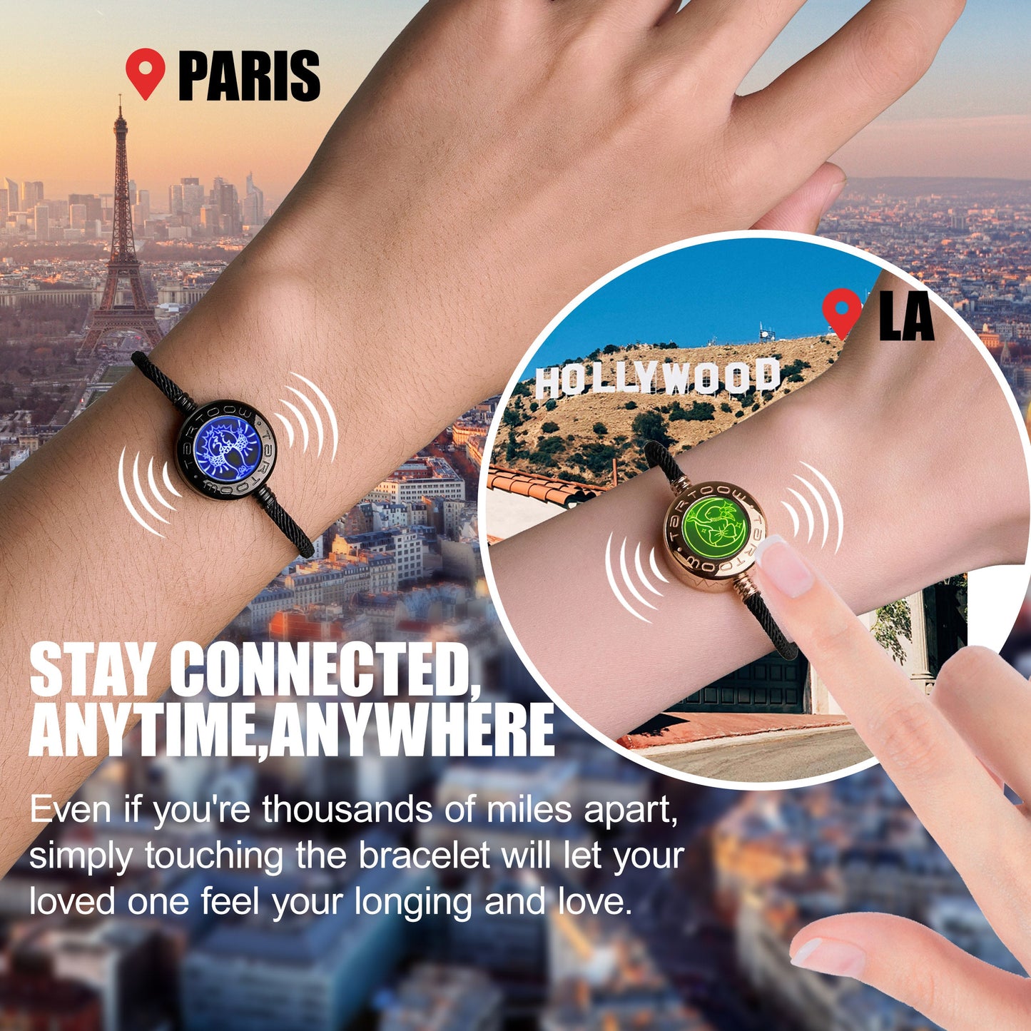 tartoow Long Distance Touch Vibration Bracelets Long Distance Relationship Gifts for Girlfriend Boyfriend Love Bracelets for Couples Bluetooth MB001