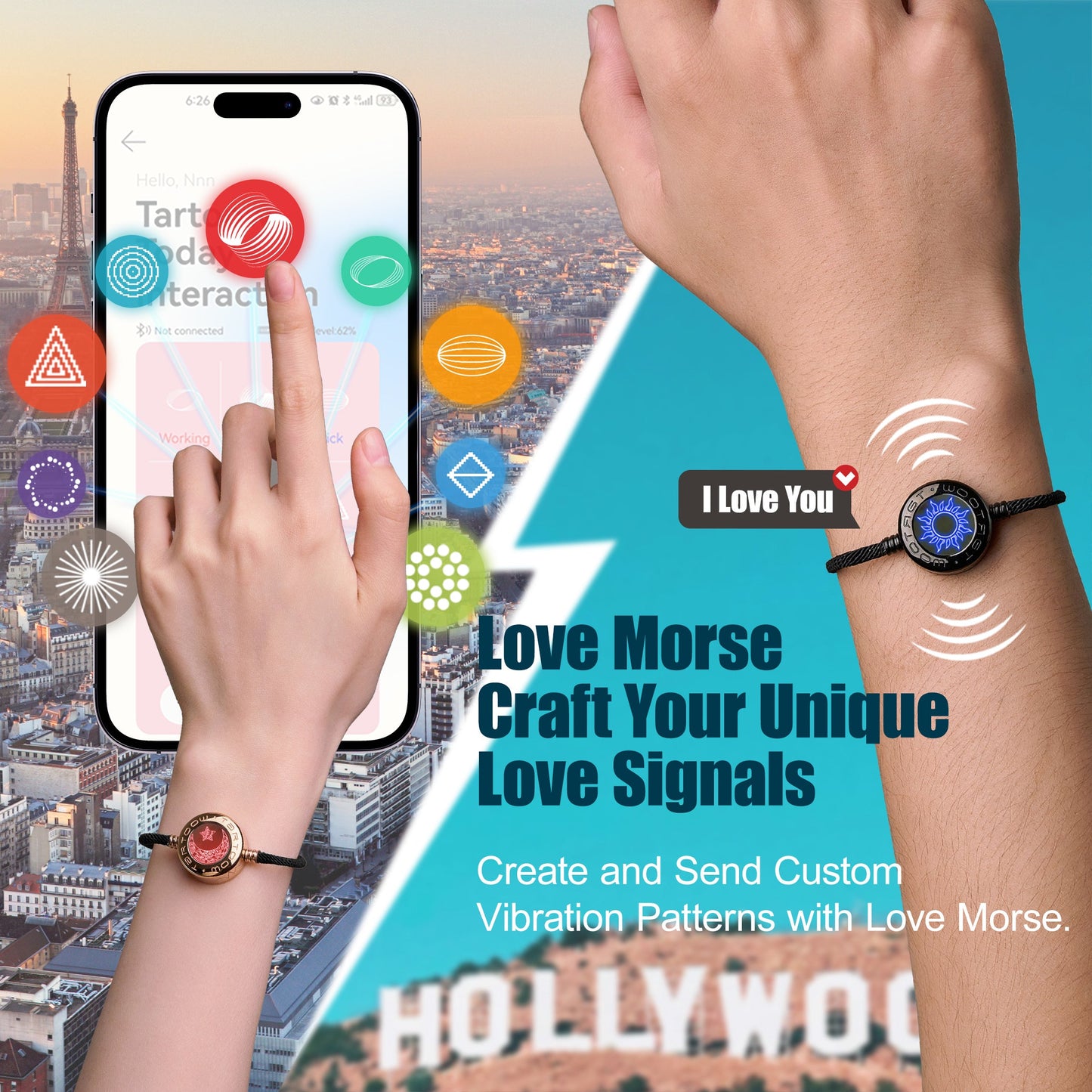 tartoow Long Distance Touch Vibration Bracelets Long Distance Relationship Gifts for Girlfriend Boyfriend Love Bracelets for Couples Bluetooth MB001