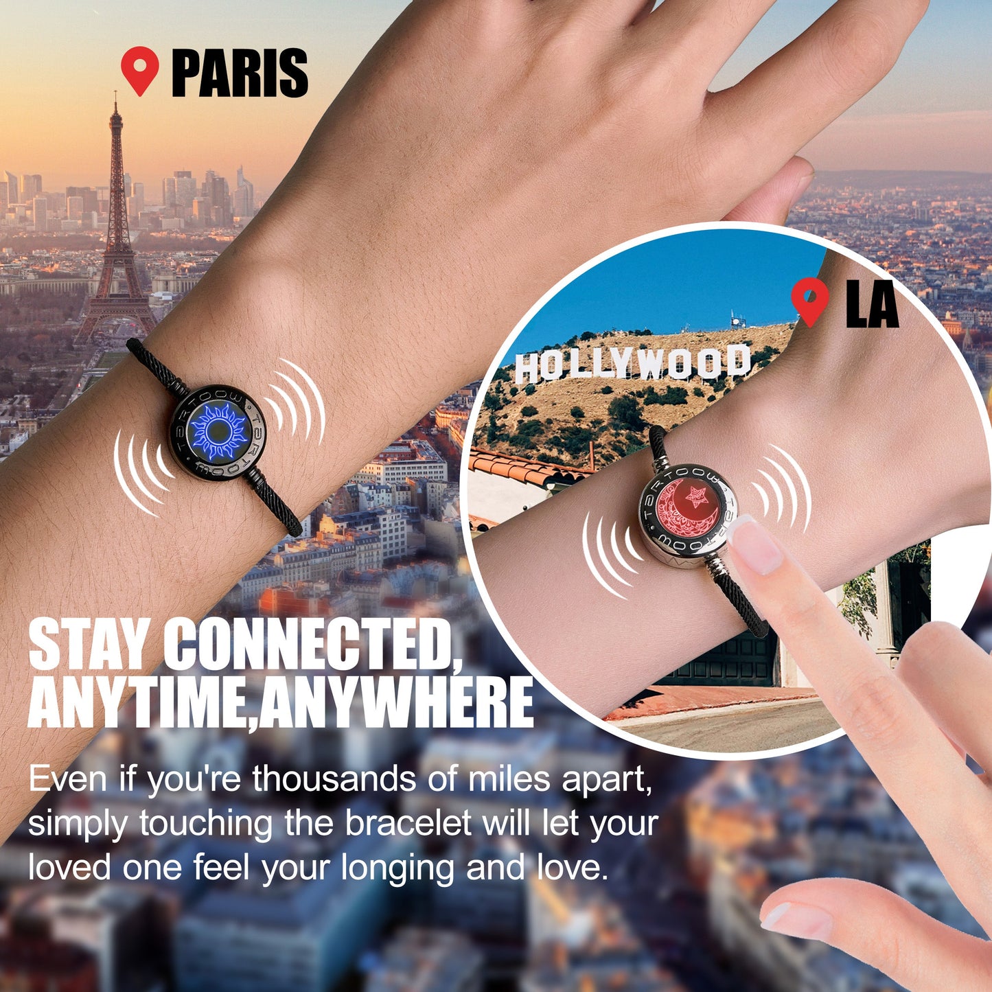 tartoow Long Distance Touch Vibration Bracelets Long Distance Relationship Gifts for Girlfriend Boyfriend Love Bracelets for Couples Bluetooth MB001
