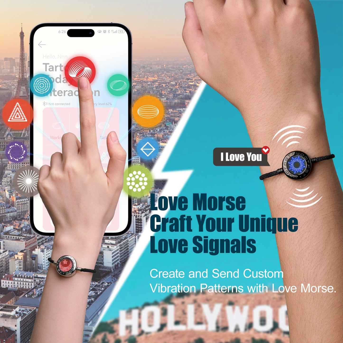 tartoow Long Distance Touch Vibration Bracelets Long Distance Relationship Gifts for Girlfriend Boyfriend Love Bracelets for Couples Bluetooth MB001