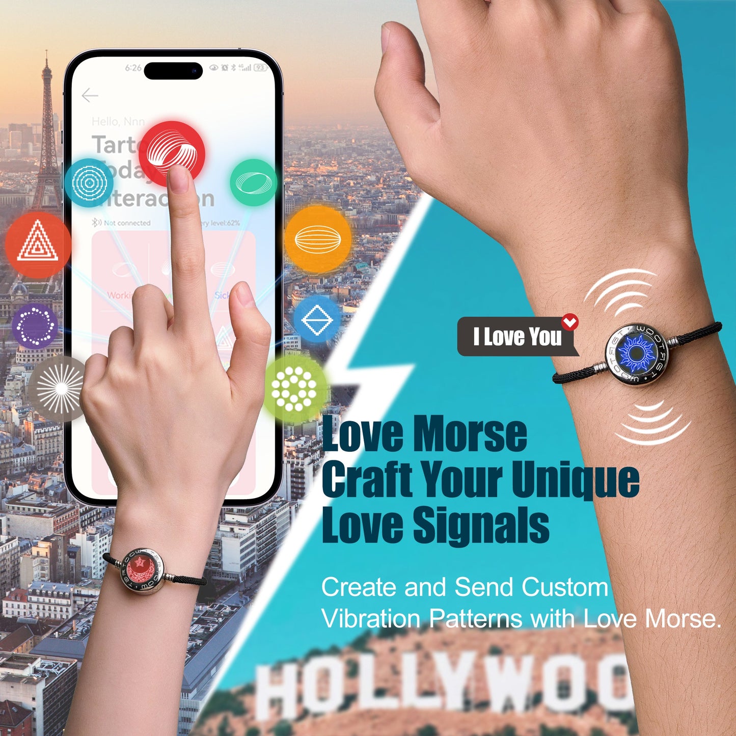 tartoow Long Distance Touch Vibration Bracelets Long Distance Relationship Gifts for Girlfriend Boyfriend Love Bracelets for Couples Bluetooth MB001