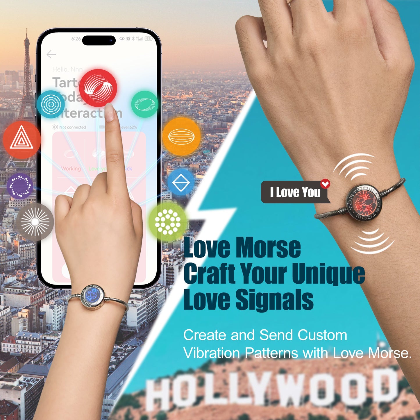 tartoow Long Distance Touch Vibration Bracelets Long Distance Relationship Love Bracelets for Couples Bluetooth S001