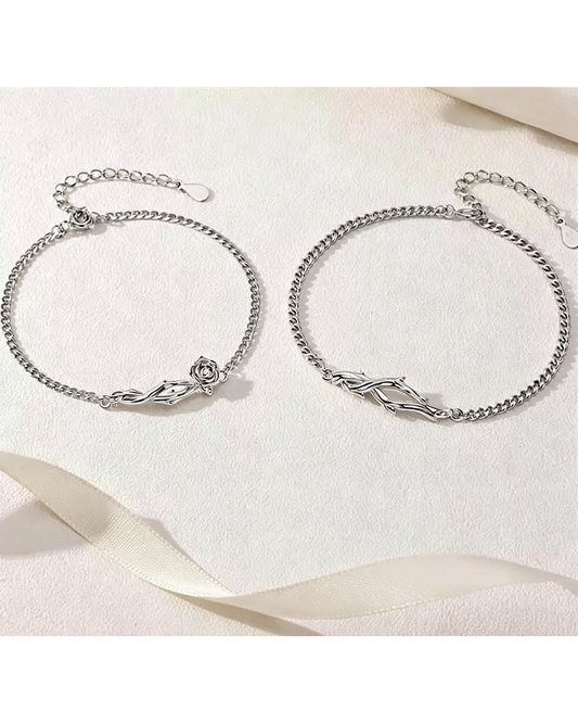 tartoow Thorn Rose Couple Bracelet Set Silver Adjustable Chain Matching Jewelry Gift for Women Men Romantic Friendship Anniversary SL01