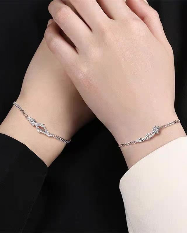 tartoow Thorn Rose Couple Bracelet Set Silver Adjustable Chain Matching Jewelry Gift for Women Men Romantic Friendship Anniversary SL01
