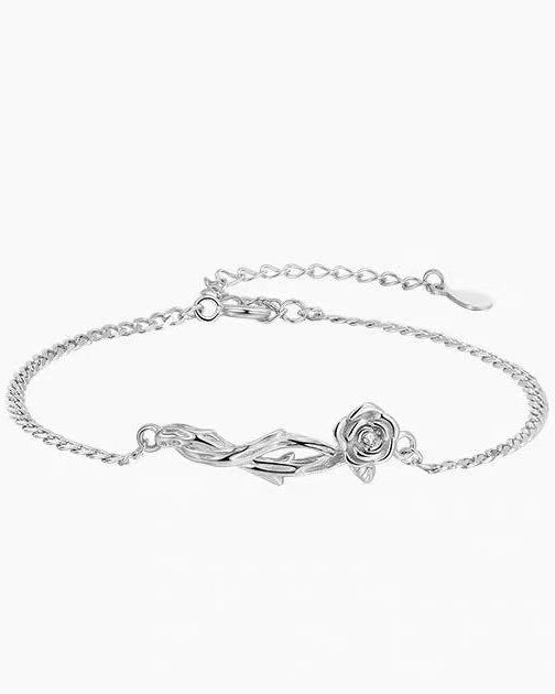 tartoow Thorn Rose Couple Bracelet Set Silver Adjustable Chain Matching Jewelry Gift for Women Men Romantic Friendship Anniversary SL01