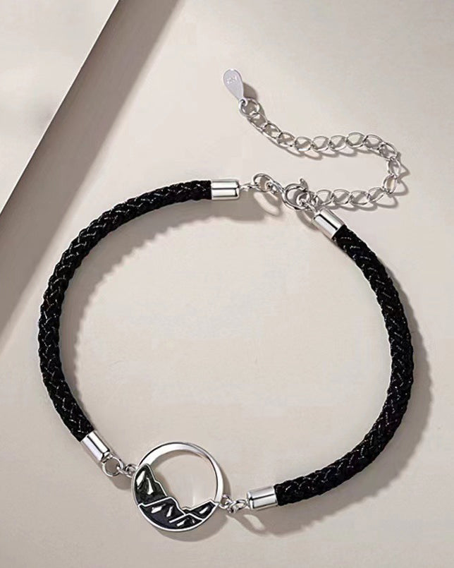 tartoow Couple Bracelets for Women Men Mountain and Wave Matching Bracelets Adjustable Braided Rope Silver Charm Jewelry Gift for Him Her SL03