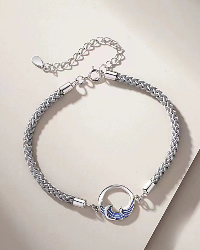 tartoow Couple Bracelets for Women Men Mountain and Wave Matching Bracelets Adjustable Braided Rope Silver Charm Jewelry Gift for Him Her SL03