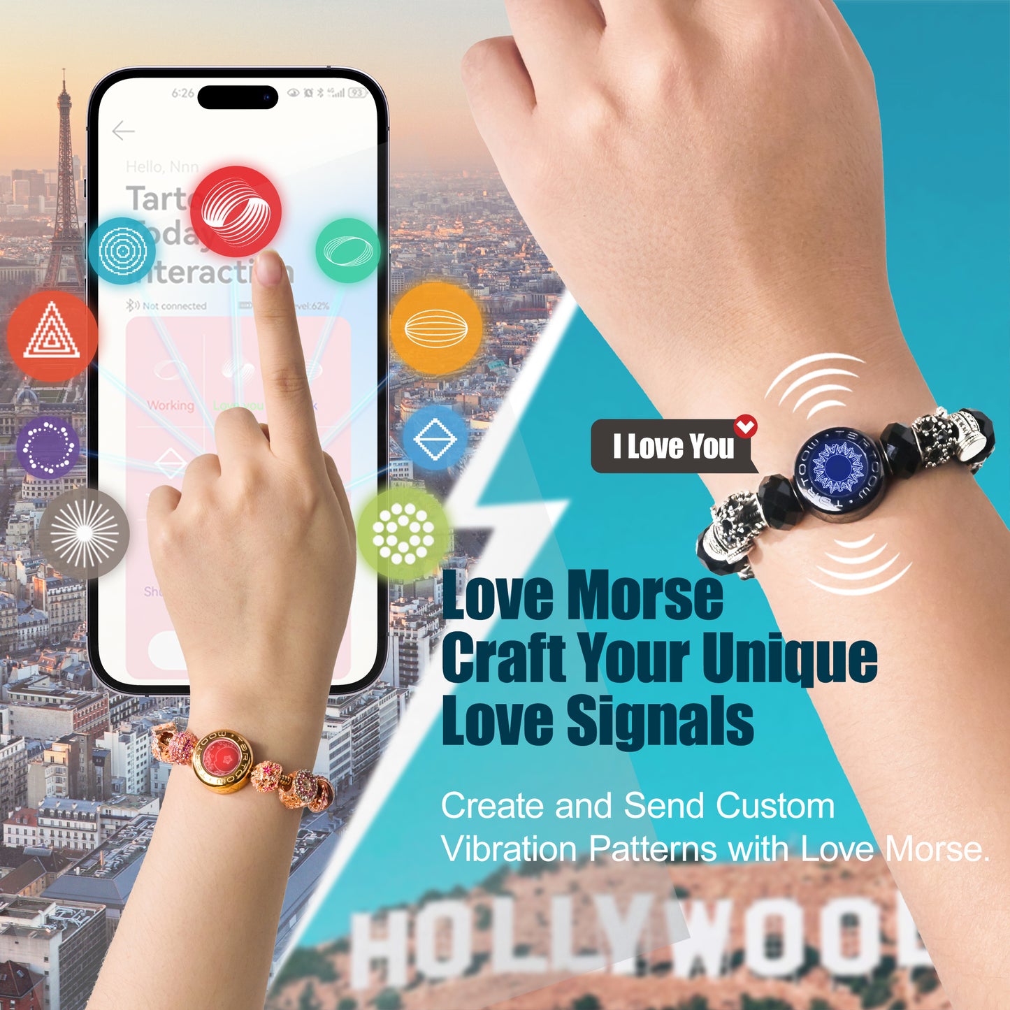 tartoow Touch Vibration Bracelets Long Distance Relationship Tap Love Bracelets for Couples Gifts for Girlfriend Boyfriend Bluetooth Z001 Black S Gold M